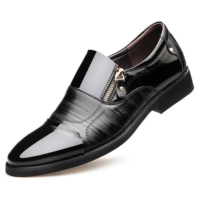 2025Men's Leather Shoes Sharp Pointed Outdoor Anti Slip Flat Fashion Business Zipper Footwear Casual Comfort Male Shoes