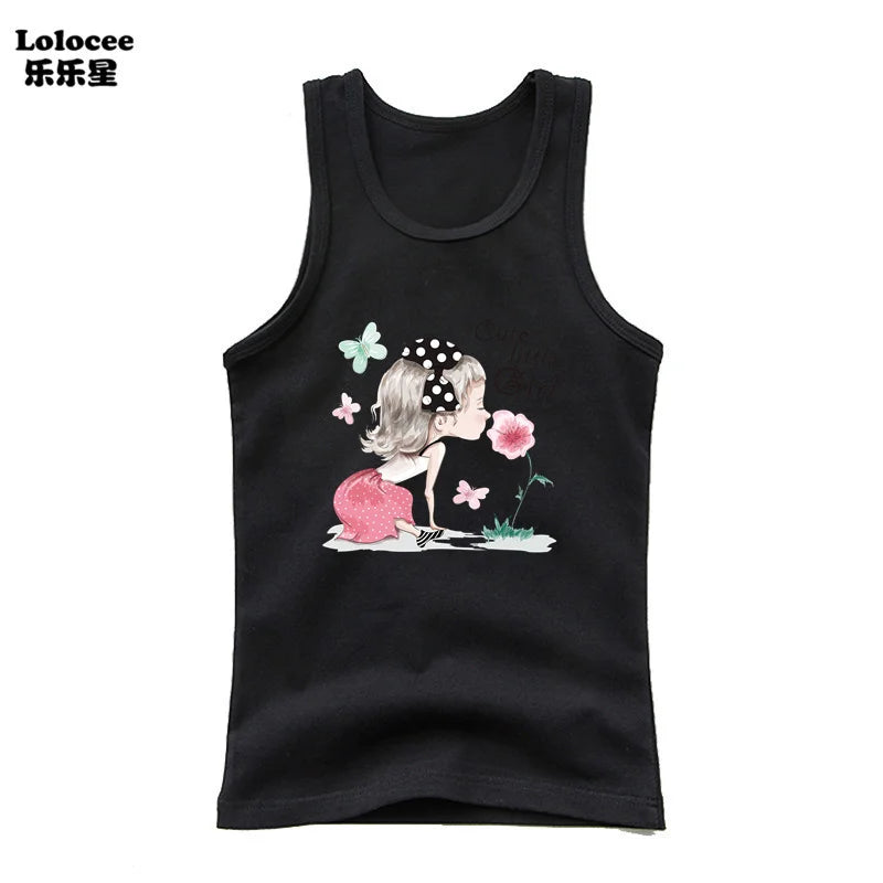Girls Perfume Floral Singlet Cotton Underwear Summer Children Pink Tank Tops Toddler Kids Sleeveless T-shirt