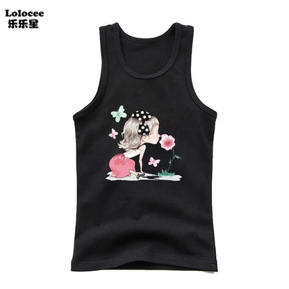 Girls Perfume Floral Singlet Cotton Underwear Summer Children Pink Tank Tops Toddler Kids Sleeveless T-shirt
