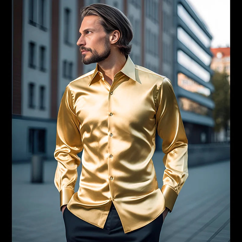 Men Satin Shirts Brand New Mens Dress Luxury Shirts Long Sleeve Casual Social Male Clothes Chemise Homme Shirt S40