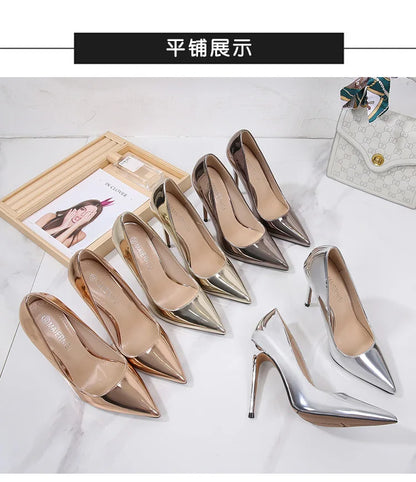 High Heels for Women ELEGANT Sweet Fashion British Style Slip-On 12CM Thin Heels Pointed Toe Office Career Women Shoes Gold 46