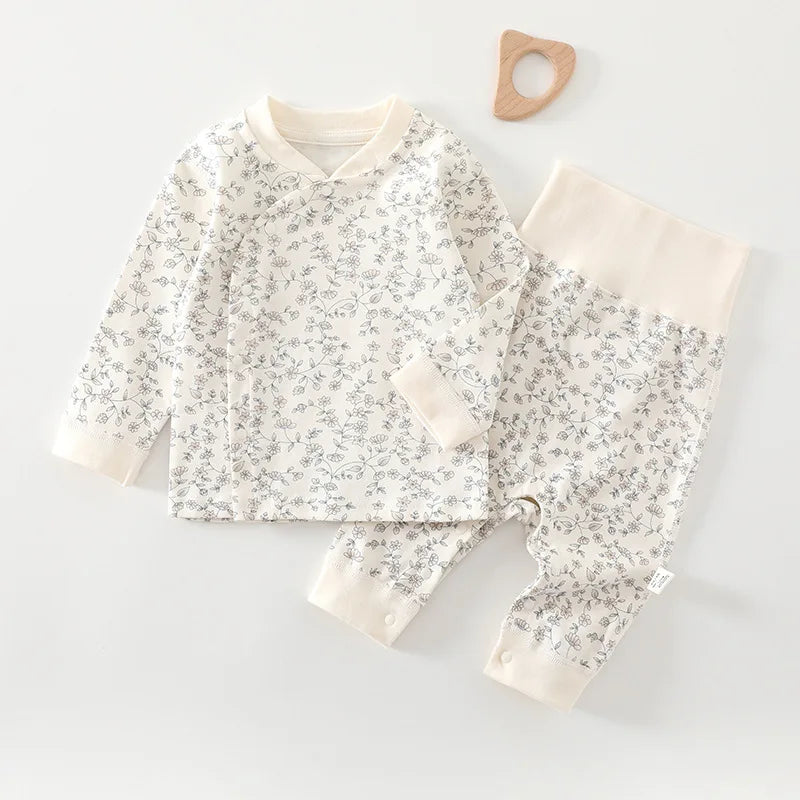 0-3Y Newborn Underwear 2Pcs Sets New Spring Infant Girls Boys Pure Cotton Sleepwear High Waist Pants Soft Baby Pajamas Clothes