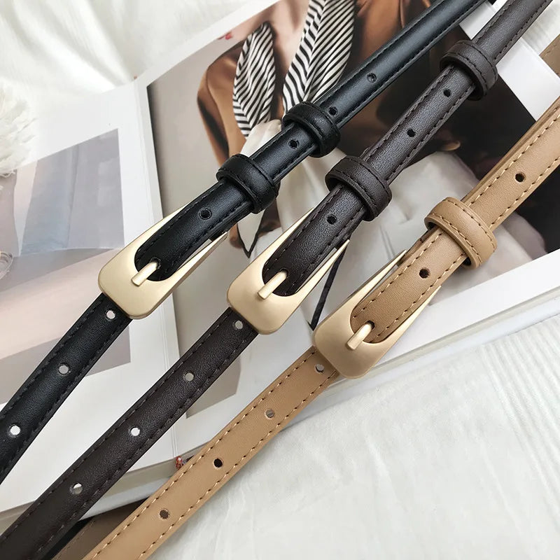Thin Leather Female Belt Strap Black Brown Women Belts Square Pin Buckle Jeans Pants Ladies Waist Belt