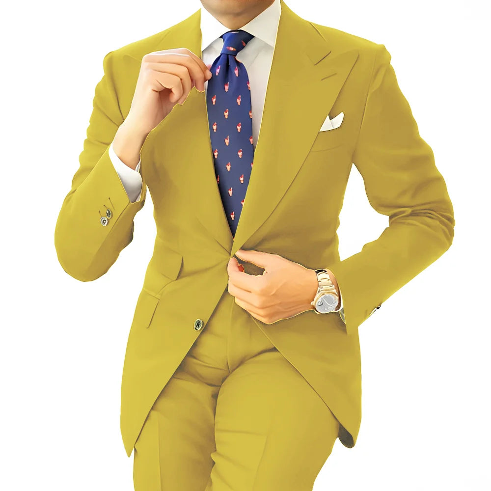 Formal Men's Suit Office Long Work Clothes Groom Tuxedo Jacket Pants XS-5XL Tailored Suit Dark Gray Blazer