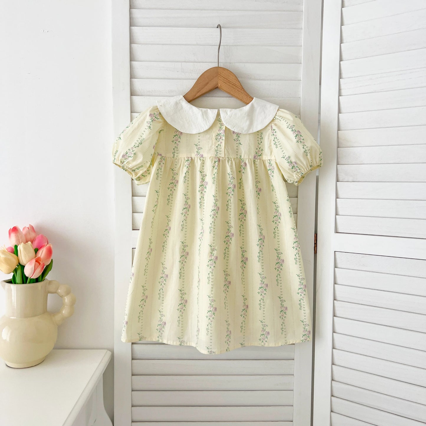 New Girls Clothes 1-6Yrs Baby Girls Dresses Floral Purple Puff Sleeve Dress Summer Dresses Embroidered Collar Boutique Clothes