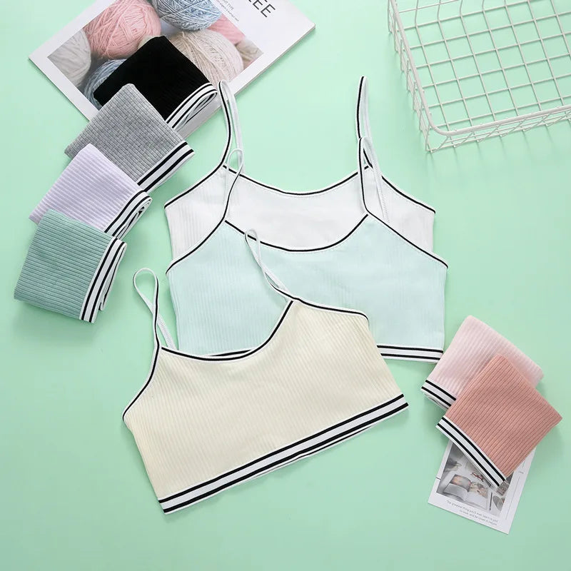 Girls Training Bras Panties Solid Kids Cotton Underwear Sets Teens Students Bra Vest and Panties Wireless Girls Cotton Bra 8-16Y