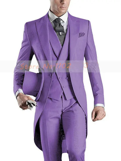 Custom Made Tailcoat Men Suit Classic White Groom Tuxedos Blazer Men Wedding Dinner Party Suits Bridegroom (Jacket+ Pant+Vest)