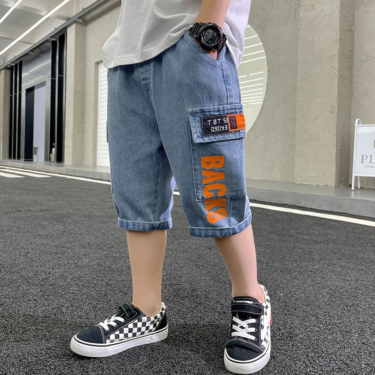 Teen Boys Cotton Shorts Summer Collection Solid Color Knee-Length Casual Crop Pants for 6-15 Years Old Kids