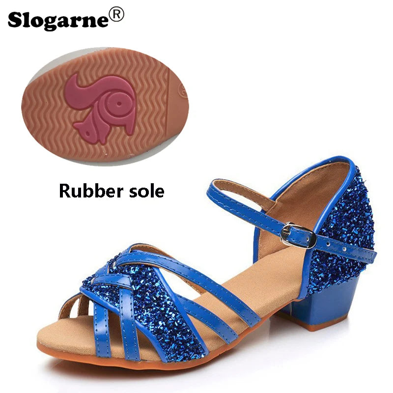 Brand New Children Dance Shoes Girls Ballroom Latin Shoes Ladies Modern Tango Salsa Sandals 3CM Low Heels Stage Dancing Footwear