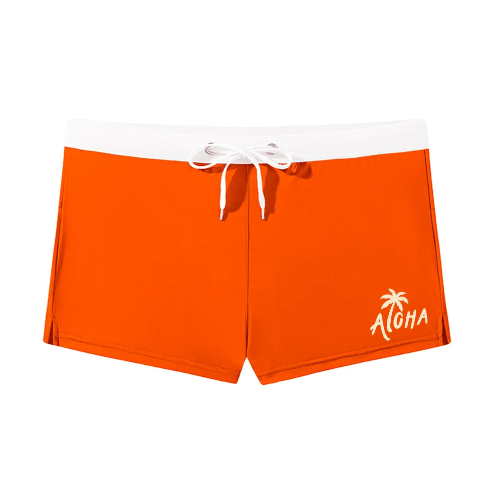 Men's Elastic Quick Dry Printed Swim Trunks Summer Beach Vacation Swimming Surfing Drawstring Swimsuit Beach Casual Wear
