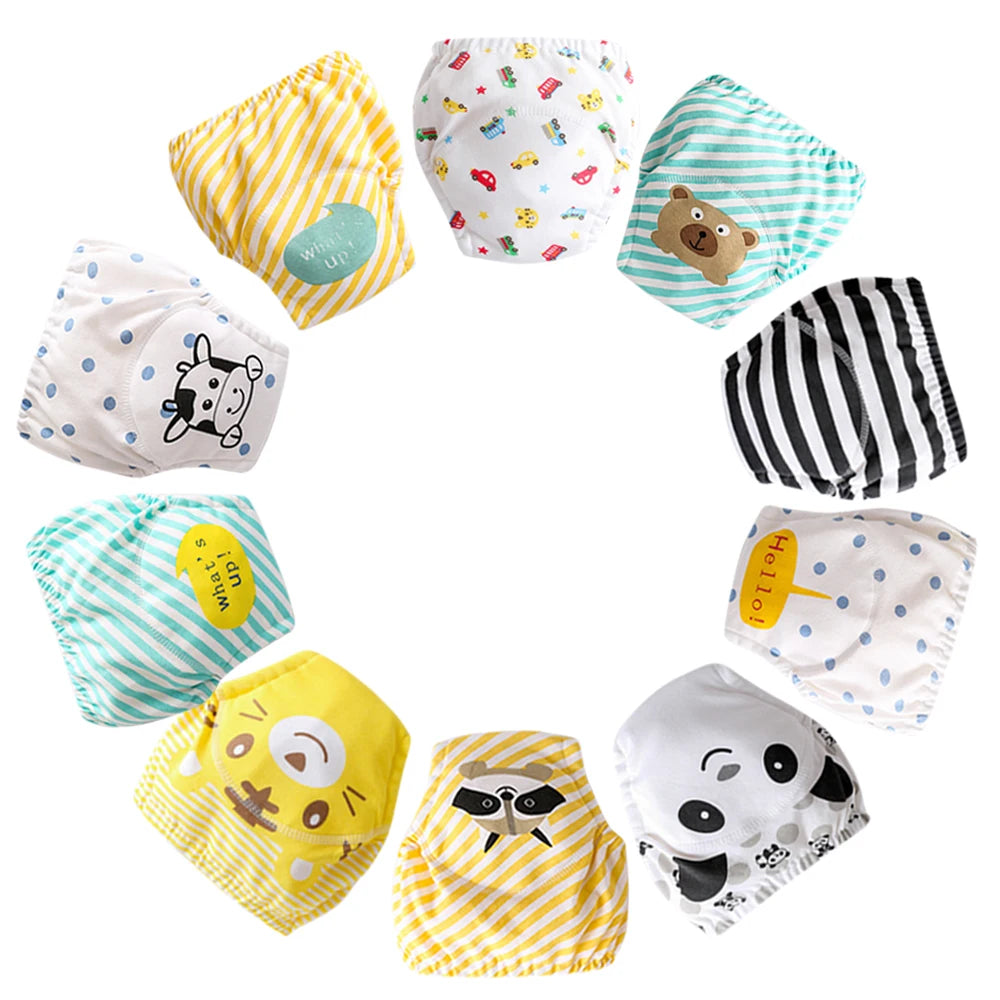 10 Pcs Reusable Baby Training Pants Washable Kids Cloth Diaper Nappies Changing Underwear Infant Toddler Potty Training Panties