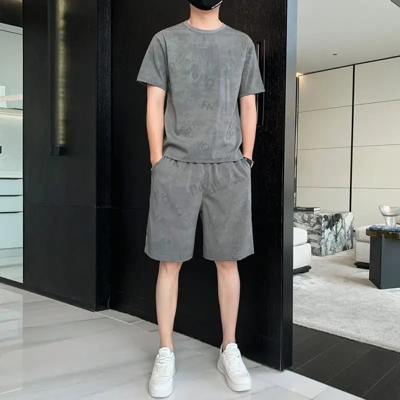 Male T Shirt Pants Sets Jogging Sports Suits Cheap Basic Tracksuit Print Smooth Top 5xl Regular Fit Graphic S Xl Clothes for Men