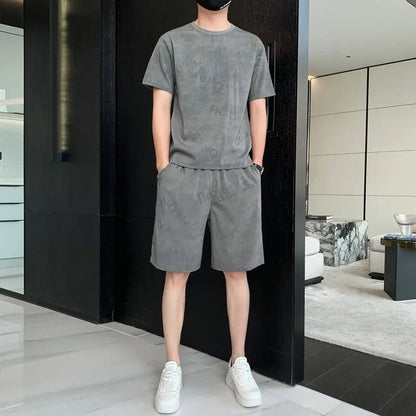 Male T Shirt Pants Sets Jogging Sports Suits Cheap Basic Tracksuit Print Smooth Top 5xl Regular Fit Graphic S Xl Clothes for Men