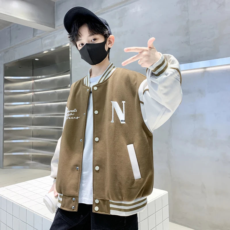 2025 Spring Autumn Teenage Boy Baseball Jacket Uniform for Junior Kids Sports Coat Youth Child Casual Clothing Age 5 To 14 Years