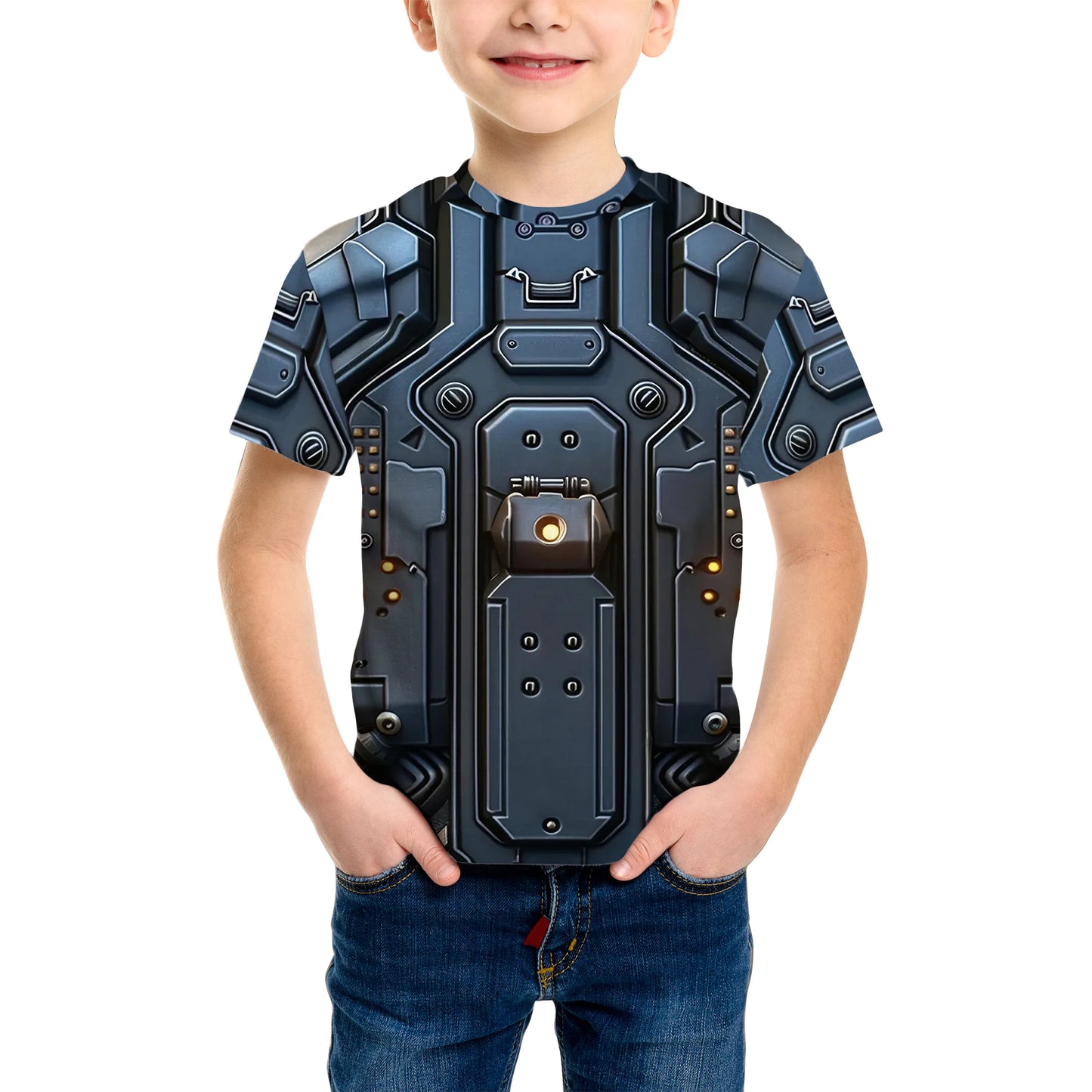Boy's Fashion 3D Printed T-Shirt - Short Sleeve Crew Neck Casual Streetwear Bike Design for Young People
