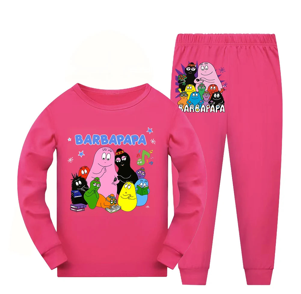 Girl Pajamas Suit Children Barbapapa T-shirts Pants Set Girls Barbamama Cotton Clothes Kids Cartoon Sleepwear As Gift
