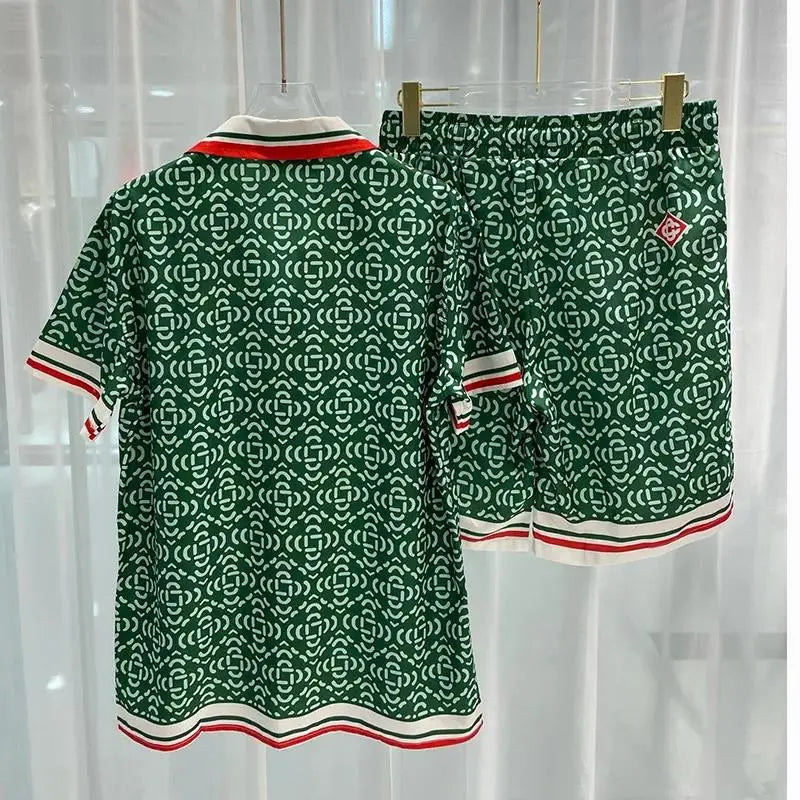 Summer Season Men's Casual Beach Shirt Shorts Hawaiian Shirt Set Fashionable Youngster Cross-Border Style Comfortable Breathabl