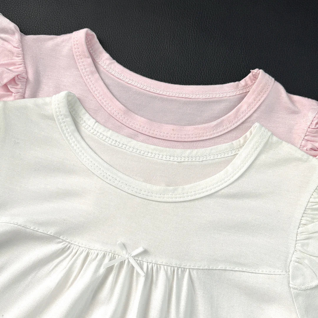 Girls' Short Sleeved Pajamas Home Clothes Set Modal Spring and Summer Thin Edition Children's Air Conditioning Lace Princess