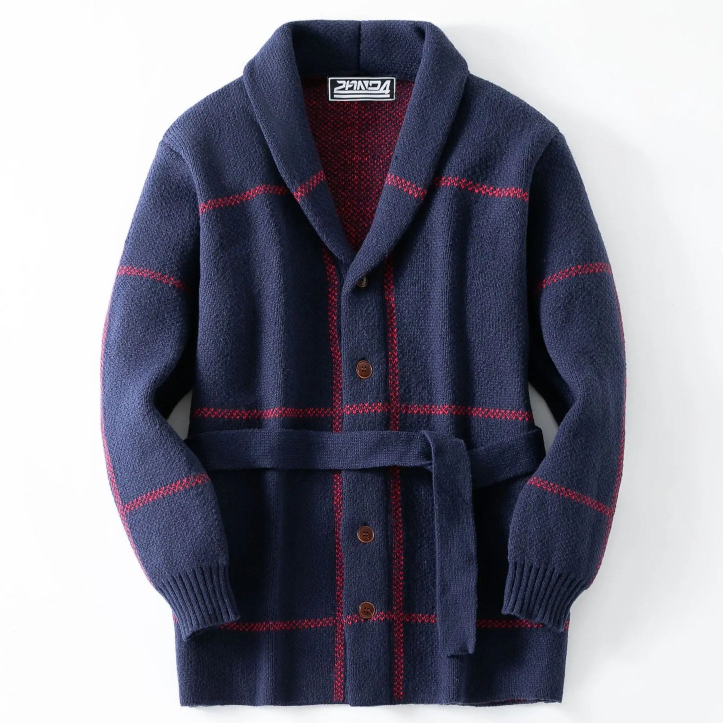 Men Sweaters Vintage Striped Thicken Knitted Buttons Lace-up Cardigan Sweaters Fashion Jacquard Mid-length Sweater Coats for Men