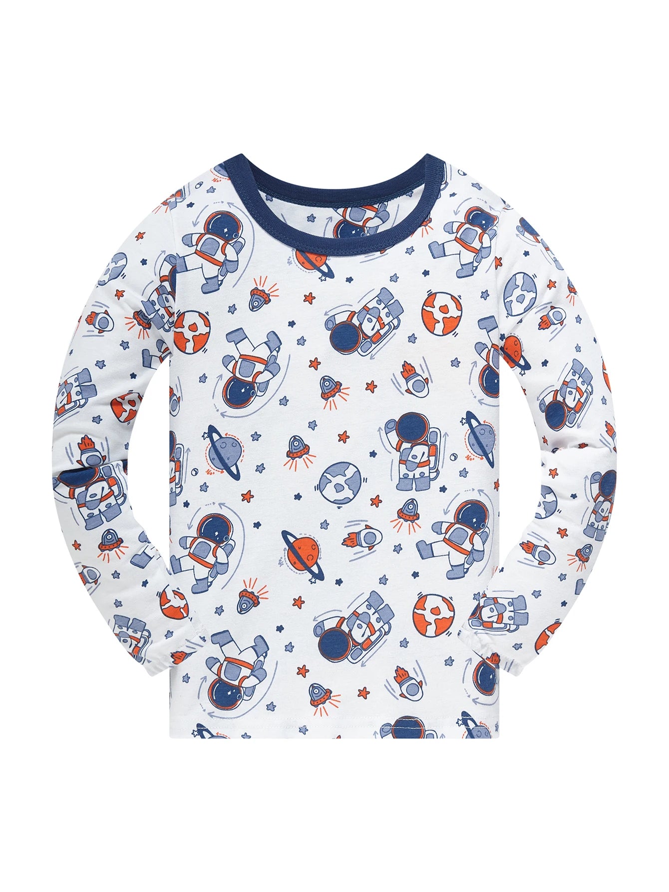 Pajamas Set for Kids 100% Cotton Soft Boys Girls Cartoon Astronaut Nightwear Long Sleeve Comfortable Pjs Age 1-8 Years