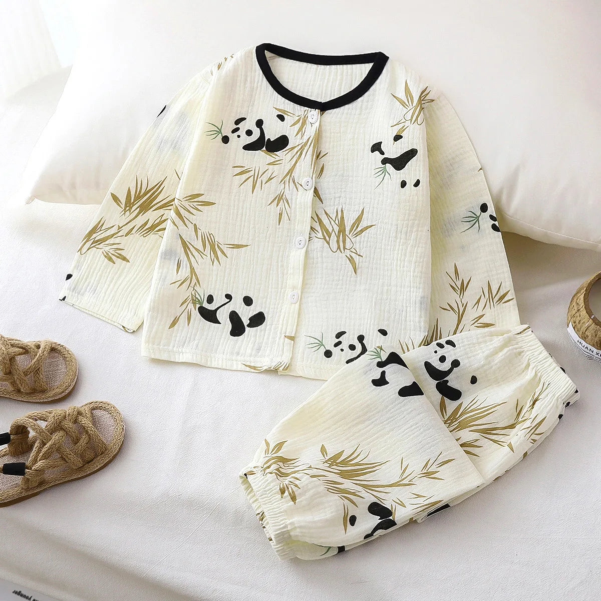 Girls Summer Thin Pajamas Homewear Cute Cartoon Floral Print Long Sleeve Lace Trimmed Sleepwear Baby Boys Casual Clothing Sets