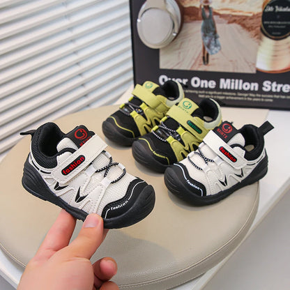 Boys Walking Shoes Toes Capped Mesh Breathable Kids Casual Shoes Soft Bottom 2025 Autumn New Baby Flat Shoes Non-slip Trendy