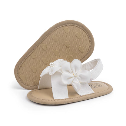 2025 New Baby Girls Shoes Flowers With Pearls Summer Cool Princess Sandals Lightweight Comfortable Soft Anti-slip Flat Sole