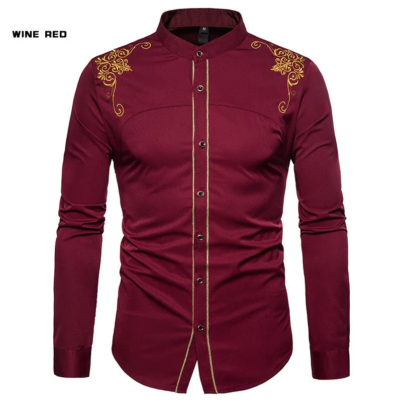 Men's England Style Embroidery Shirts Long Sleeve Lapel Single-breasted Casual Social Party Dress Shirts Men Street Clothing New
