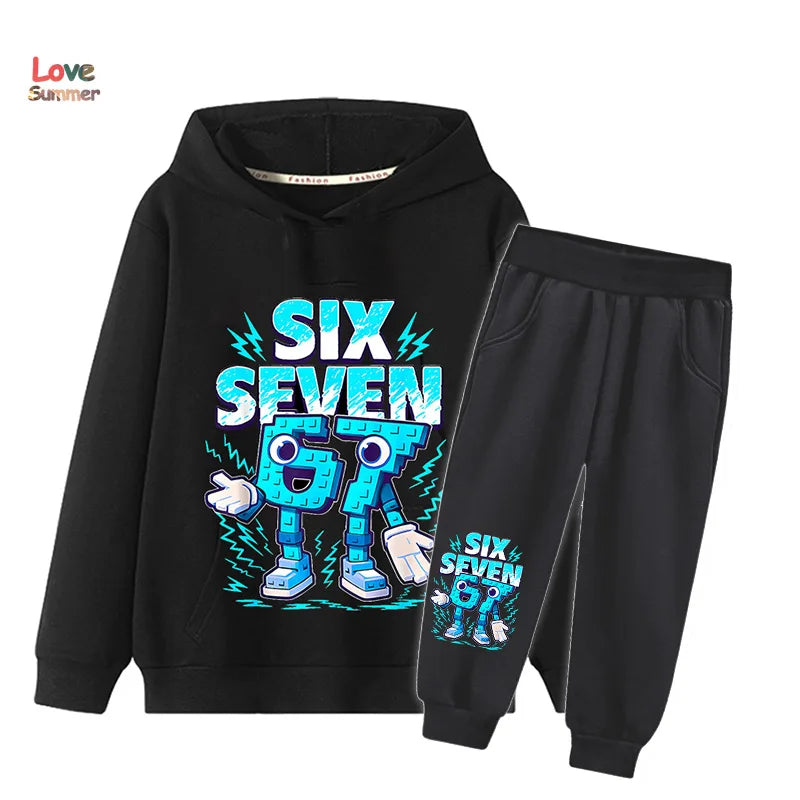 67 Six Seven hoodie pant 2pcs boys girls Italian Brainrot Kid Girl Sweatshirt 2pcs Suit Hoody Baby Casual Tracksuit