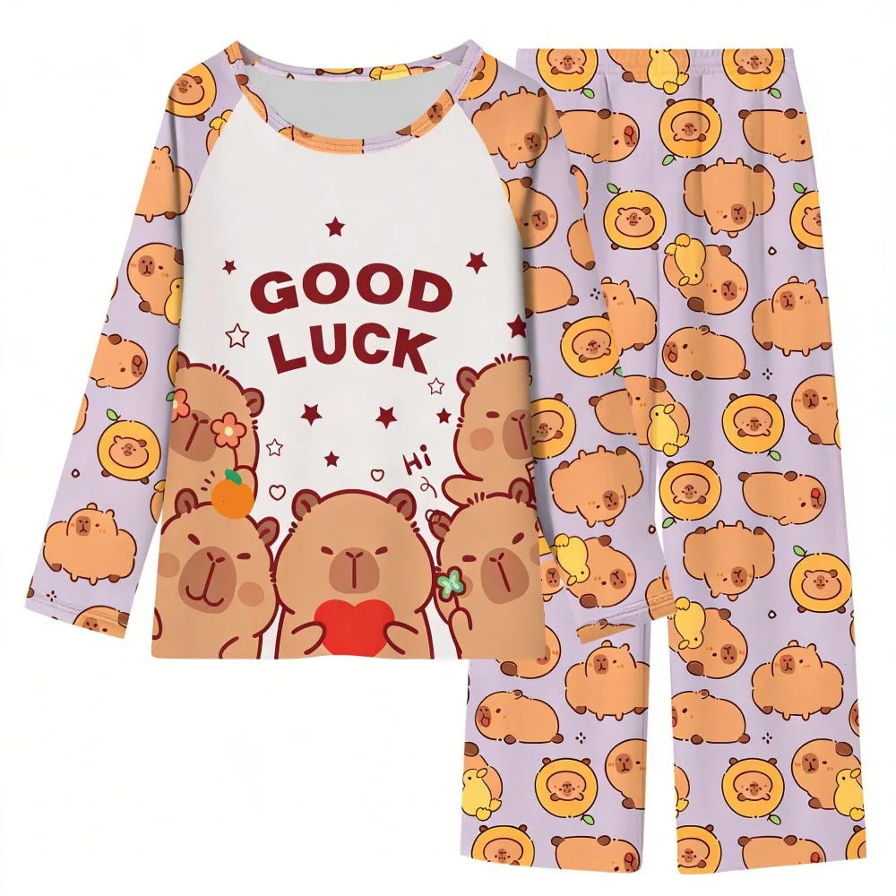 Boys Girls Pajamas Sets Kids Toddler 3 to 4 5 6 7 8 9 10 11 12 Years Capybara Pink Brown Long Sleeve Pyjamas Children's Clothing