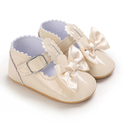 Baby Girls Shoes Classic Bowknot Rubber Sole Anti-slip PU Girls Dress Shoes First Walker Toddler Crib Baby Shoes