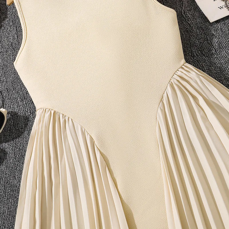 Summer New Teen Girls Dress Solid Color Patchwork Sleeveless A-Line Dress For 8-12 Years Girls Daily Casual Elegant Dance Dress