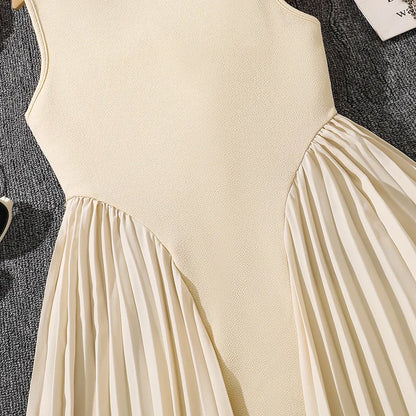 Summer New Teen Girls Dress Solid Color Patchwork Sleeveless A-Line Dress For 8-12 Years Girls Daily Casual Elegant Dance Dress