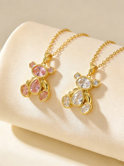 Delicate Cute Pink Zircon Bear Pendant Necklace for Women Girl, Stylish Animal Necklace, Exquisite Luxury Jewelry Accessories