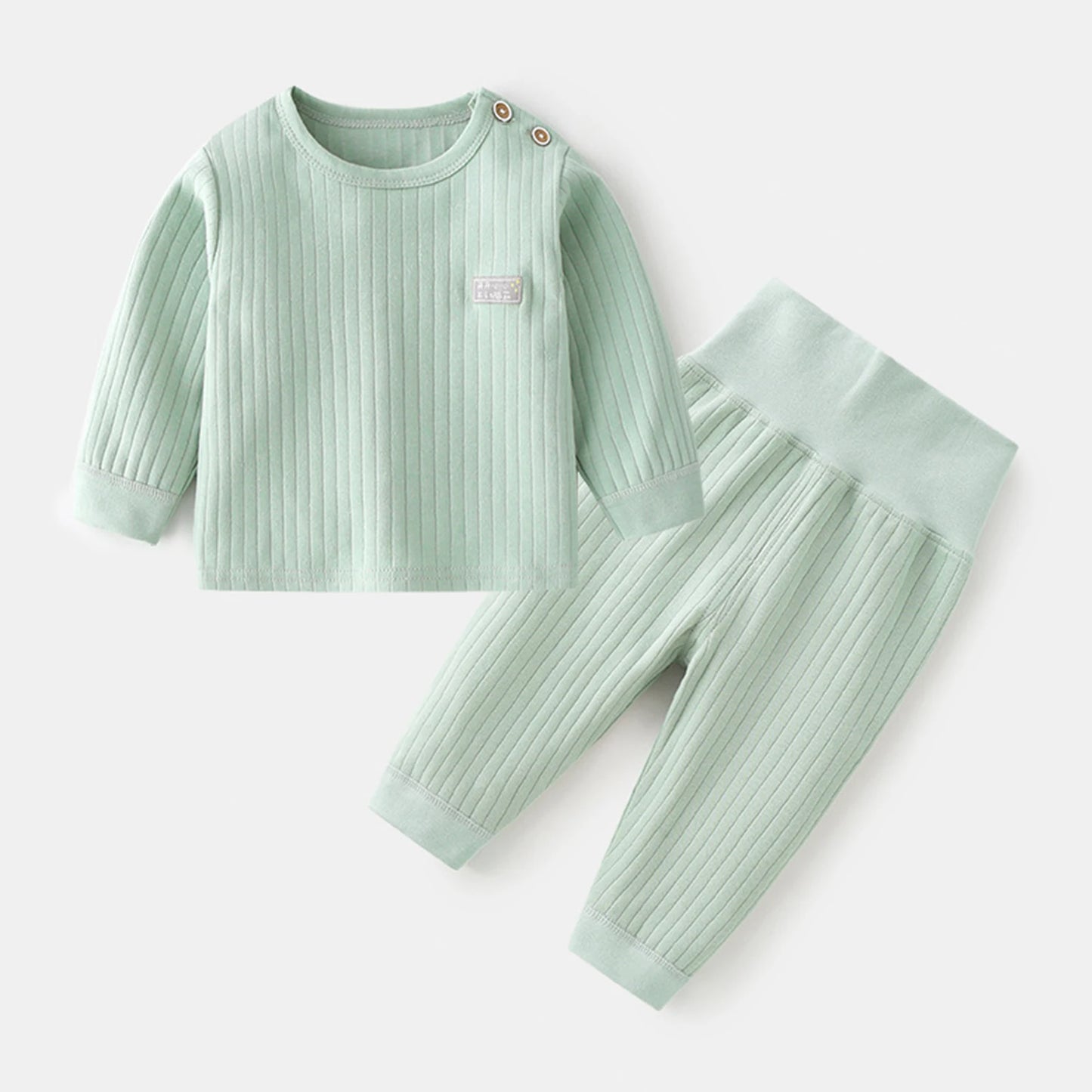 Baby Thermal Underwear Set Infant Cotton Pajama Suit Kid Sleepwear High Waist Long Sleeves Candy Colors Boys Girls Autumn Winter