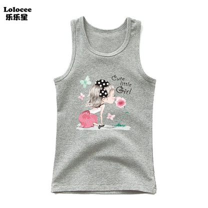 Girls Perfume Floral Singlet Cotton Underwear Summer Children Pink Tank Tops Toddler Kids Sleeveless T-shirt