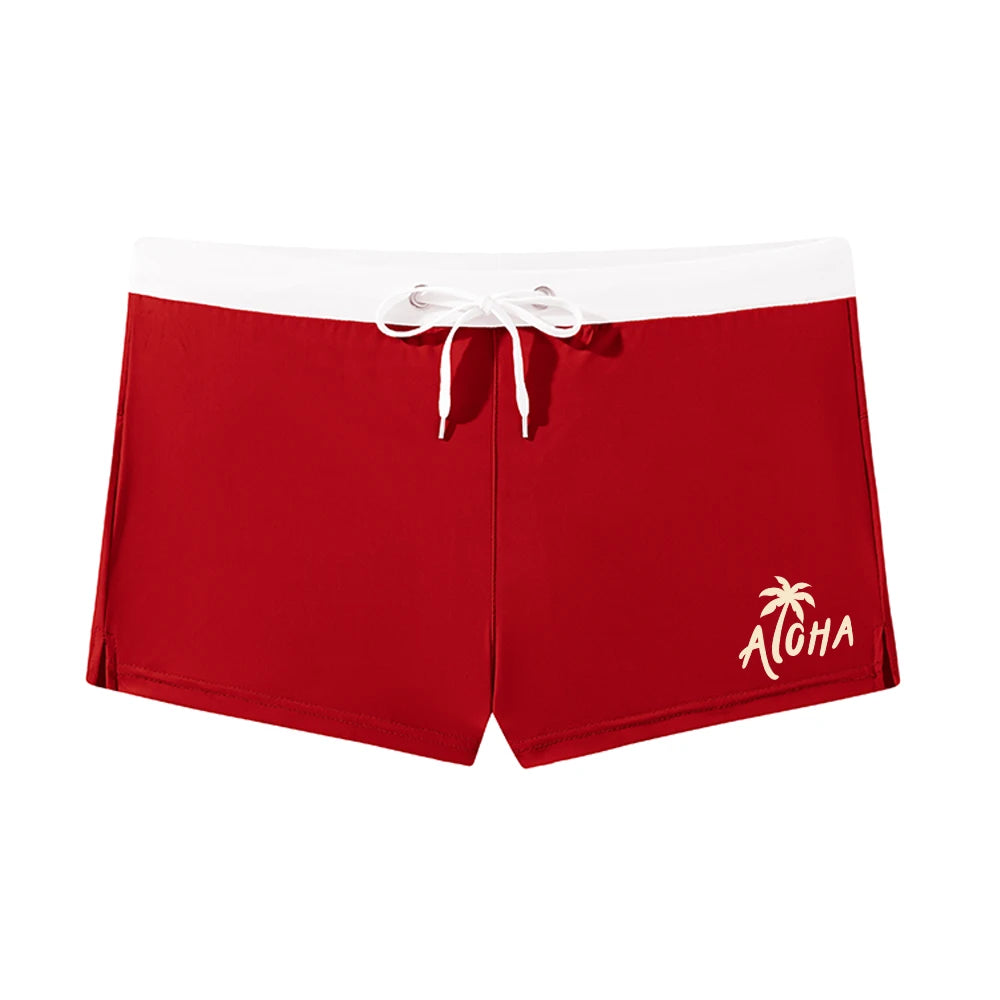 Men's Elastic Quick Dry Printed Swim Trunks Summer Beach Vacation Swimming Surfing Drawstring Swimsuit Beach Casual Wear