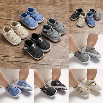 Newborn Boys And Girls Baby Shoes Fashion Canvas Soft Soles First Walking Shoes Breathable Sandals Popular Summer Beach Shoes