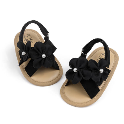 2025 New Baby Girls Shoes Flowers With Pearls Summer Cool Princess Sandals Lightweight Comfortable Soft Anti-slip Flat Sole
