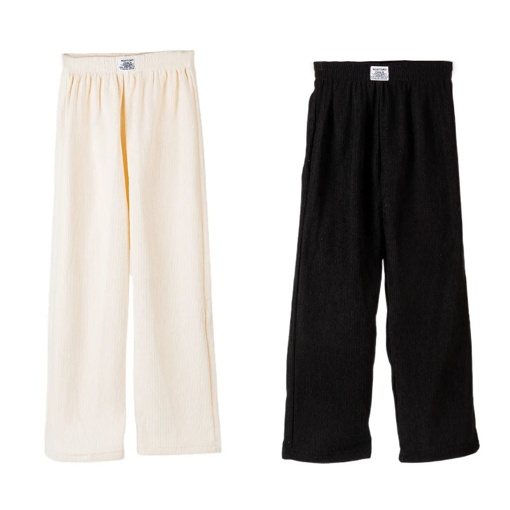 Girls Pants Autumn Winter Warm Trendy Children's Corduroy Casual Straight Trousers Kids Slimming Wide Leg Pants 4-14Years Old