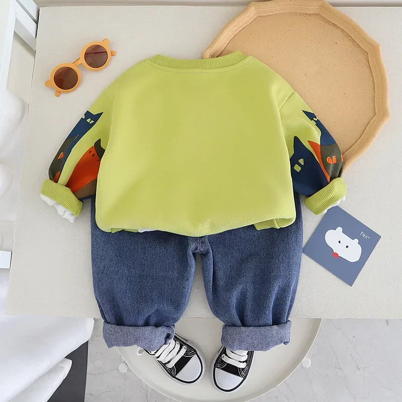 Spring Baby Boy Clothes 18 to 24 Months Cartoon Casual Long Sleeve Boys Sets T-shirts and Pants Boys Outfit  Kids Essentials