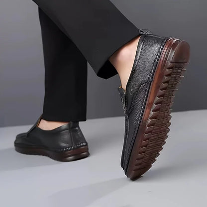 Classic Leather Loafers for Men - Elegant Beige Slip-On Shoes with Round Toe Ideal for Business and Casual Outfits