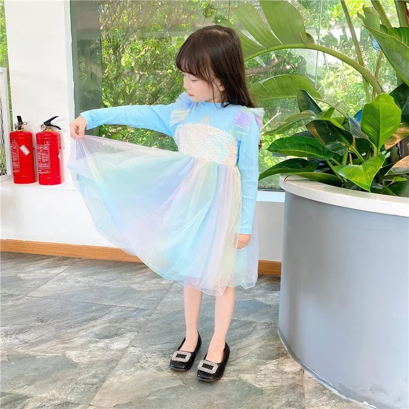 Girls Casual Dresses New Mesh Dresses for Girls Autumn Winter Wedding & Casual Kids Clothes for 2-7 Years