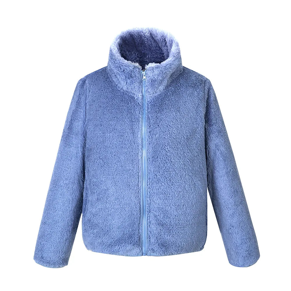 Winter Warmth Girls and Boys Plain Full Polar Fleece Turtleneck Zip Jackets Child Coat School Kids Outfit Tops 5-14 Years