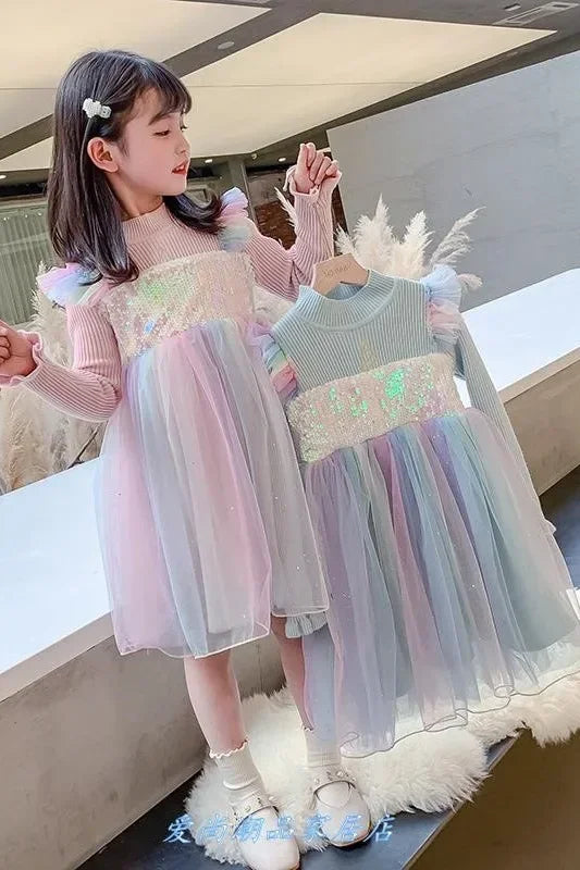 Girls Casual Dresses New Mesh Dresses for Girls Autumn Winter Wedding & Casual Kids Clothes for 2-7 Years