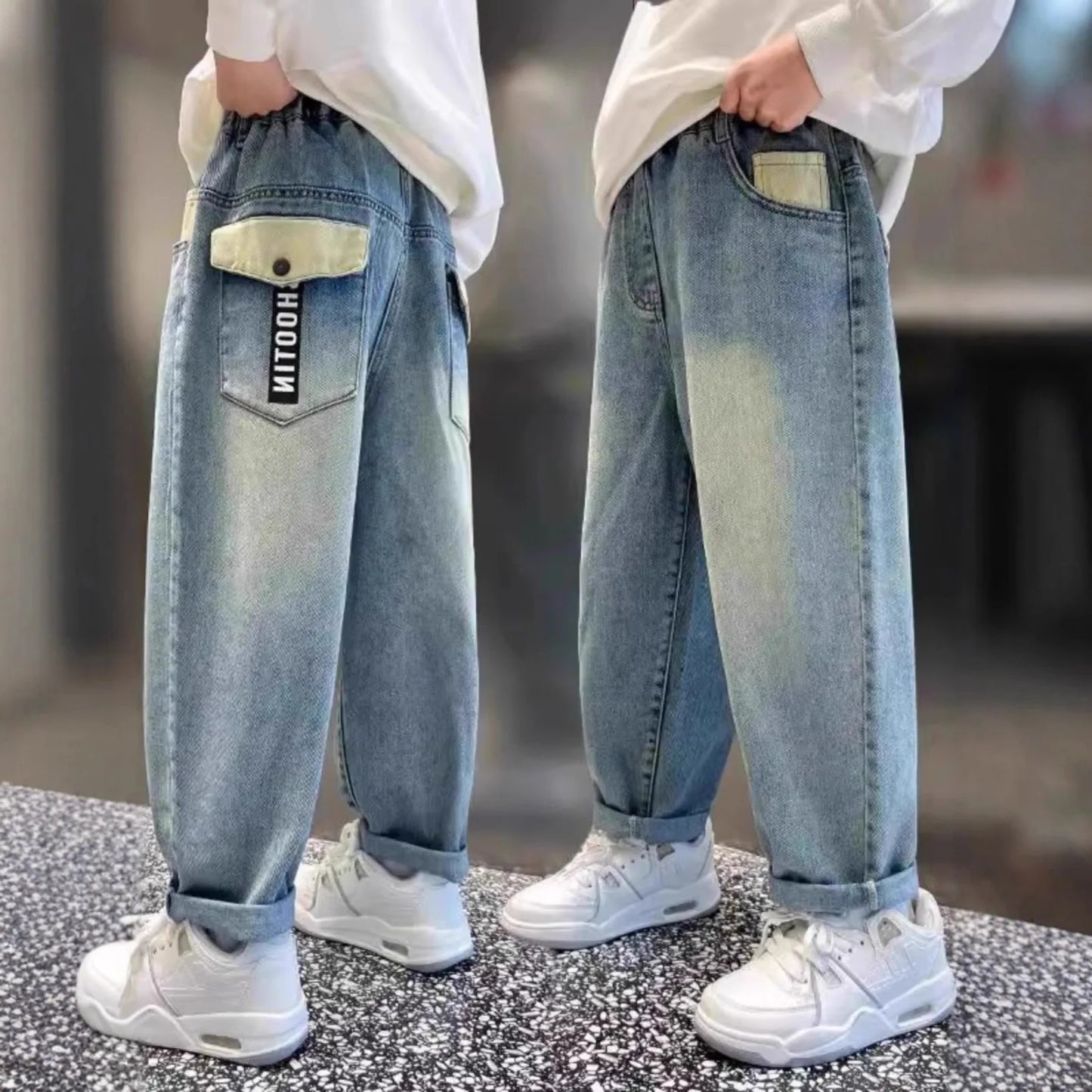High Quality Big Boy Jeans Denim Pants Kids Casual Wide Straight Jeans Elegant Baby Child Denim Trousers 5 6 7 8 9 10 11 12 14 Y