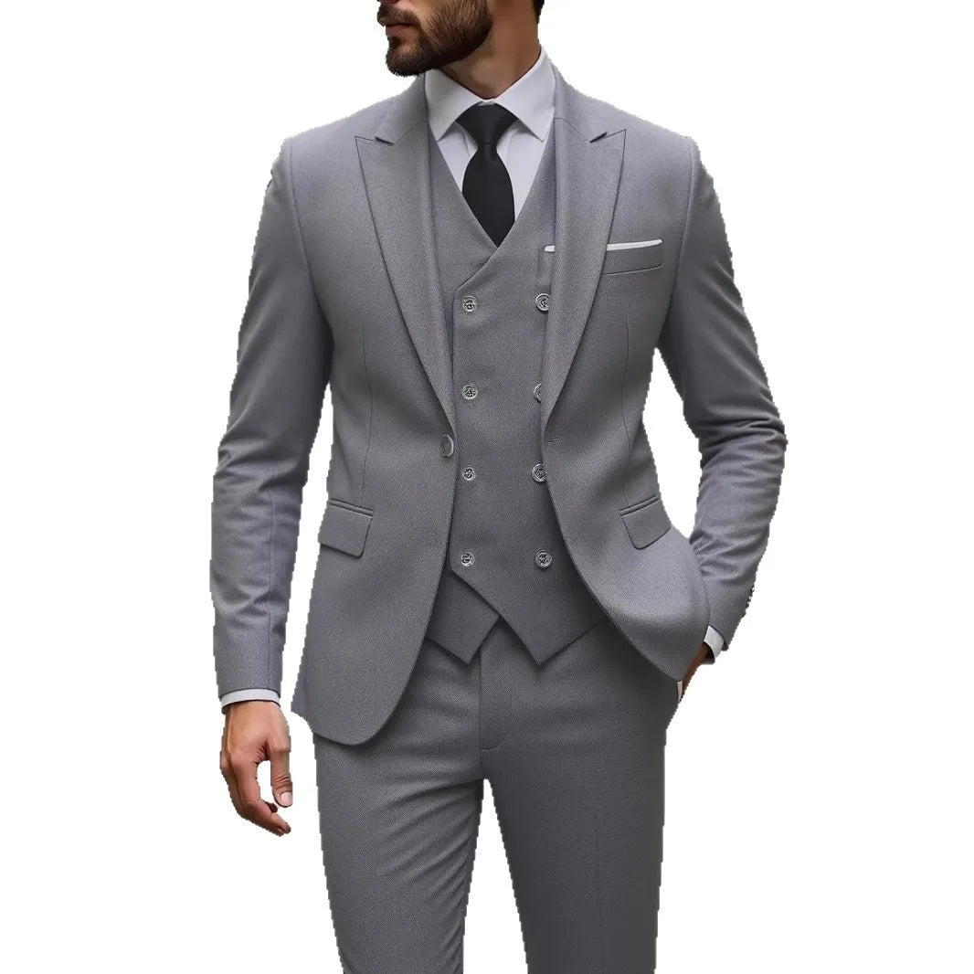 Men's Three-Piece White Suit, Anti-Wrinkle, No-Iron, Anti-Stick Fur Business Formal Suit, Four-Season Workplace Work Clothing Dr