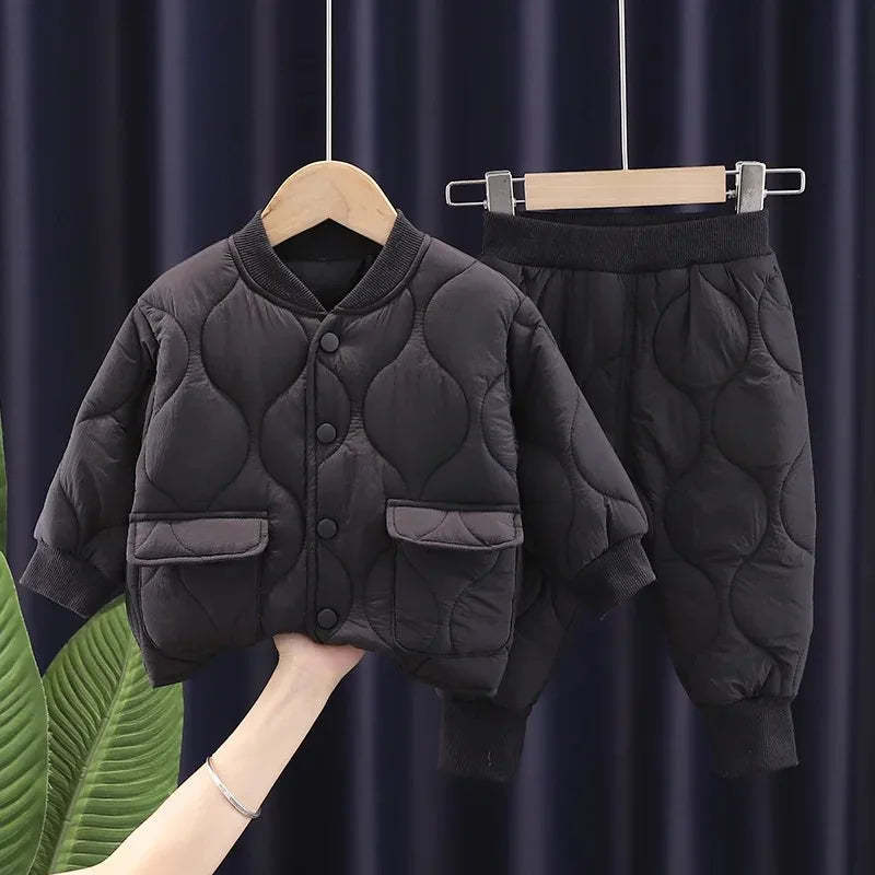 Baby Boys Clothes Full Sleeve Solid Parkas Pants 2pcs/set Toddler Costume Infant Jacket Kids Sportswear Girl Solid Casual Warm