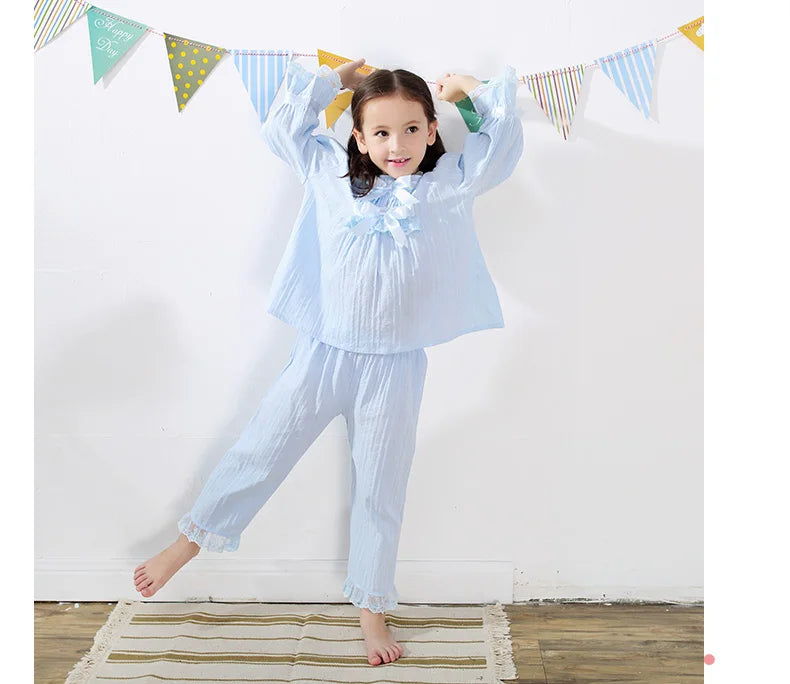 Girls Cotton Pajama Set Long Sleeve Kids Sleepwear Loungewear Comfy Home Clothes Basic Solid Color 2 Piece Outfit Summer Wear