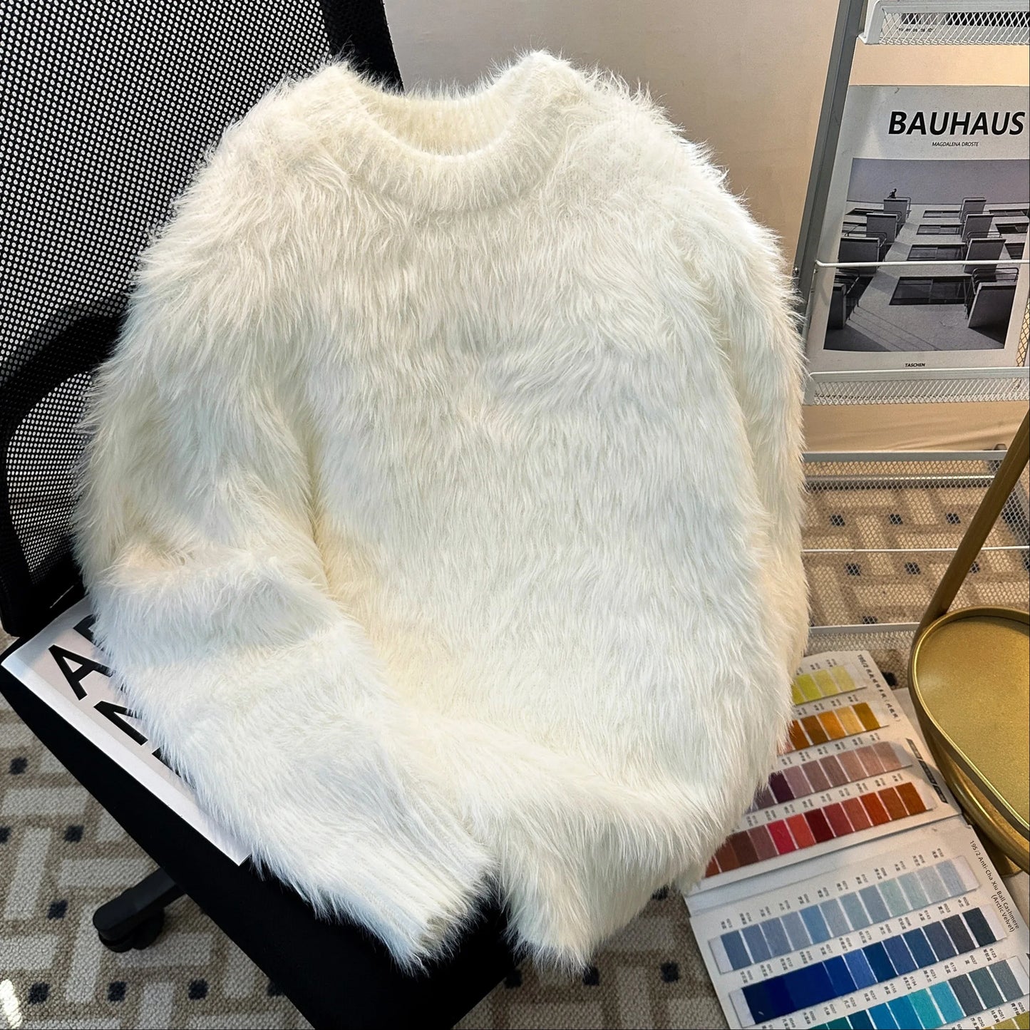 Men's Heavyweight Mink Sweater Loose Fit Thick Warm Knitted Pure Color Casual Autumn Winter Clothing Soft Long Sleeve round Neck